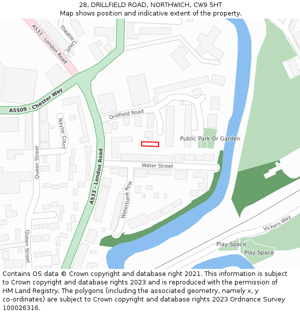 28, DRILLFIELD ROAD, NORTHWICH, CW9 5HT: Location map and indicative extent of plot