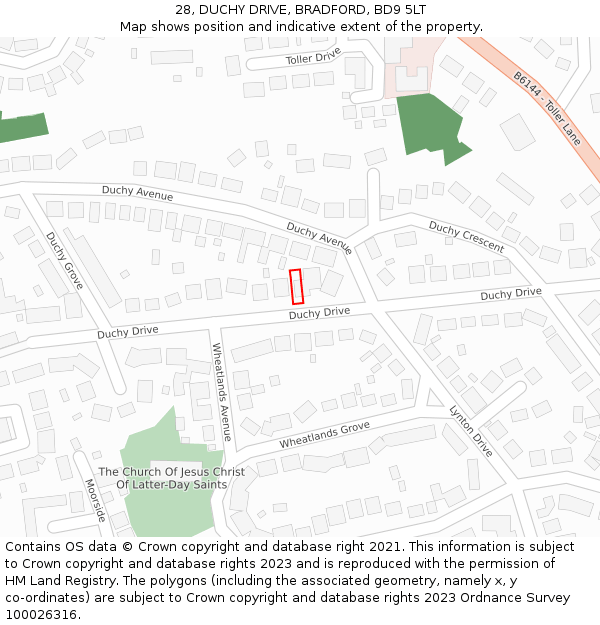 28, DUCHY DRIVE, BRADFORD, BD9 5LT: Location map and indicative extent of plot