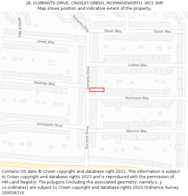 28, DURRANTS DRIVE, CROXLEY GREEN, RICKMANSWORTH, WD3 3NR: Location map and indicative extent of plot