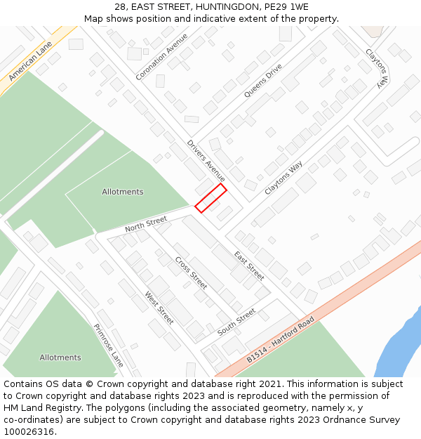 28, EAST STREET, HUNTINGDON, PE29 1WE: Location map and indicative extent of plot