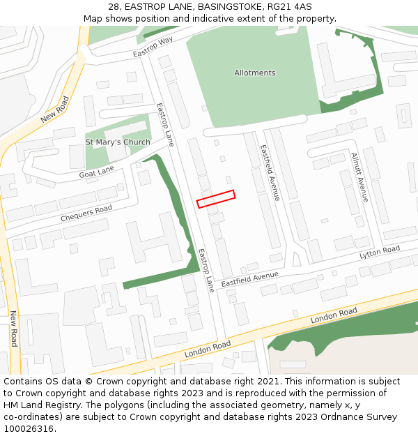 28, EASTROP LANE, BASINGSTOKE, RG21 4AS: Location map and indicative extent of plot