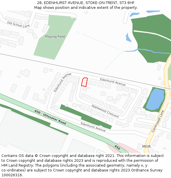 28, EDENHURST AVENUE, STOKE-ON-TRENT, ST3 6HF: Location map and indicative extent of plot