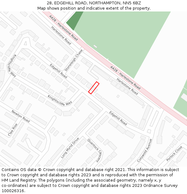 28, EDGEHILL ROAD, NORTHAMPTON, NN5 6BZ: Location map and indicative extent of plot
