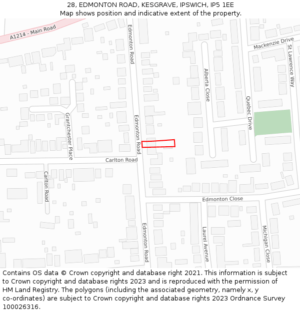 28, EDMONTON ROAD, KESGRAVE, IPSWICH, IP5 1EE: Location map and indicative extent of plot