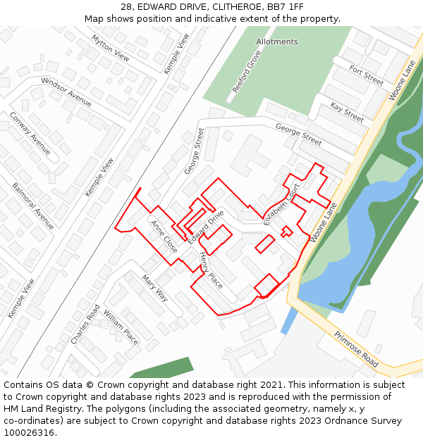 28, EDWARD DRIVE, CLITHEROE, BB7 1FF: Location map and indicative extent of plot
