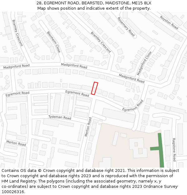 28, EGREMONT ROAD, BEARSTED, MAIDSTONE, ME15 8LX: Location map and indicative extent of plot