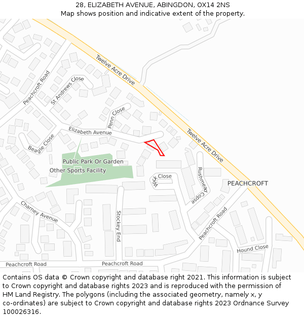 28, ELIZABETH AVENUE, ABINGDON, OX14 2NS: Location map and indicative extent of plot
