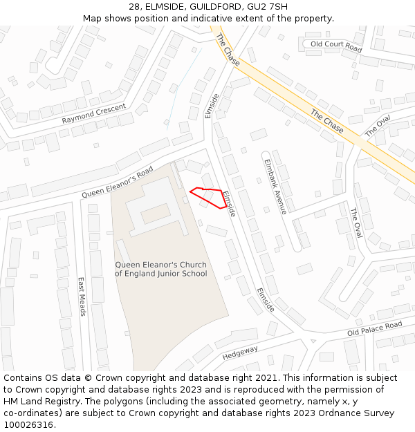 28, ELMSIDE, GUILDFORD, GU2 7SH: Location map and indicative extent of plot