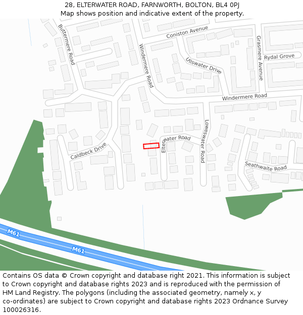 28, ELTERWATER ROAD, FARNWORTH, BOLTON, BL4 0PJ: Location map and indicative extent of plot
