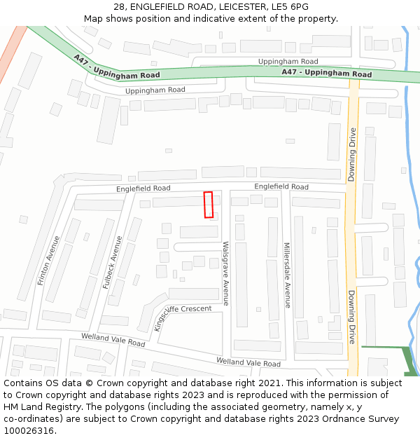 28, ENGLEFIELD ROAD, LEICESTER, LE5 6PG: Location map and indicative extent of plot