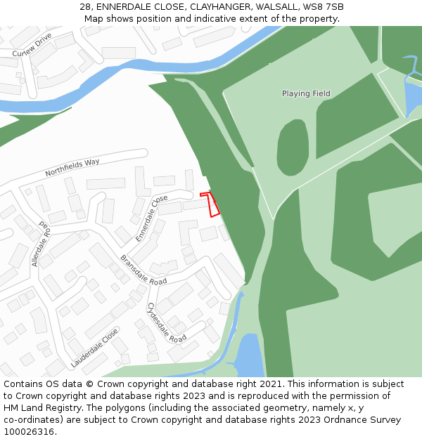 28, ENNERDALE CLOSE, CLAYHANGER, WALSALL, WS8 7SB: Location map and indicative extent of plot