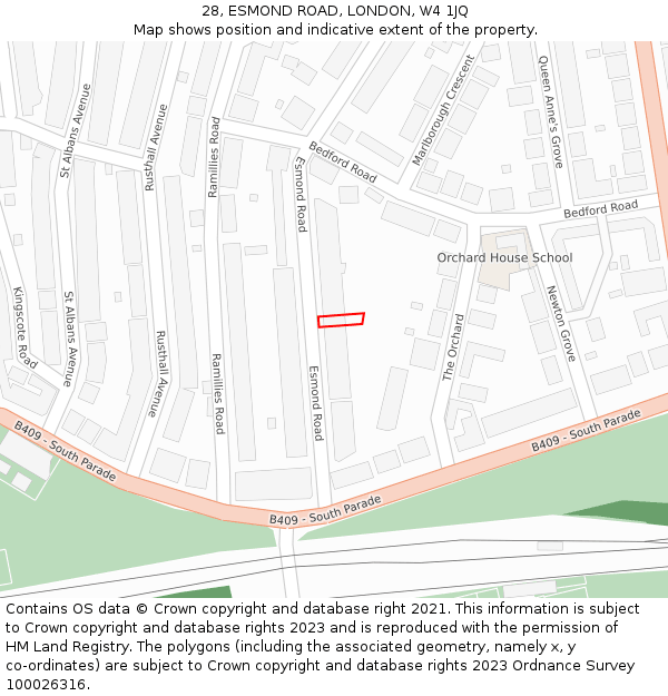 28, ESMOND ROAD, LONDON, W4 1JQ: Location map and indicative extent of plot
