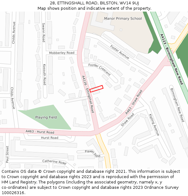 28, ETTINGSHALL ROAD, BILSTON, WV14 9UJ: Location map and indicative extent of plot