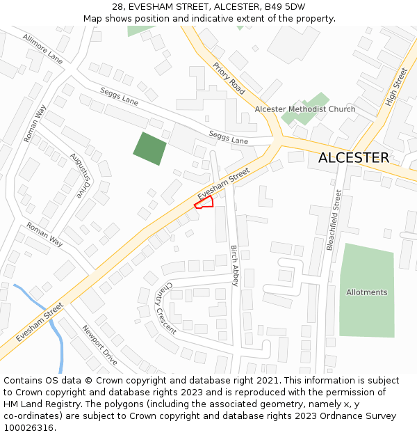 28, EVESHAM STREET, ALCESTER, B49 5DW: Location map and indicative extent of plot