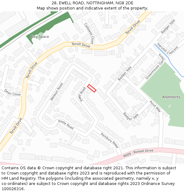 28, EWELL ROAD, NOTTINGHAM, NG8 2DE: Location map and indicative extent of plot