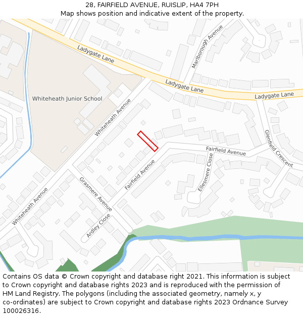 28, FAIRFIELD AVENUE, RUISLIP, HA4 7PH: Location map and indicative extent of plot