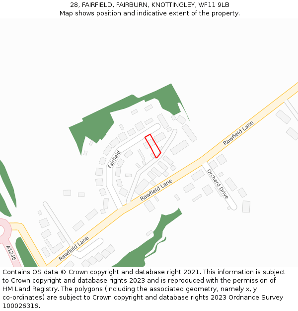 28, FAIRFIELD, FAIRBURN, KNOTTINGLEY, WF11 9LB: Location map and indicative extent of plot