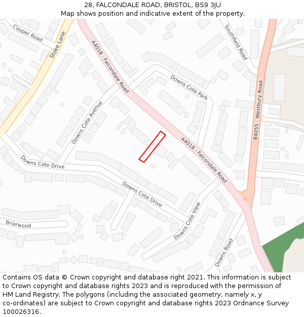 28, FALCONDALE ROAD, BRISTOL, BS9 3JU: Location map and indicative extent of plot