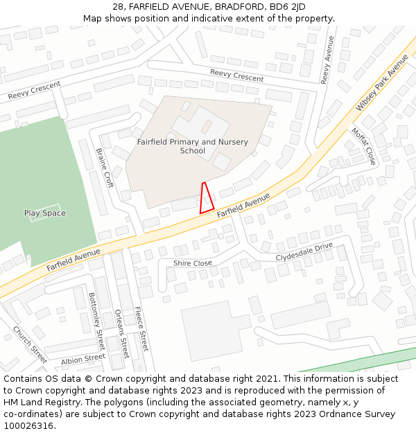 28, FARFIELD AVENUE, BRADFORD, BD6 2JD: Location map and indicative extent of plot