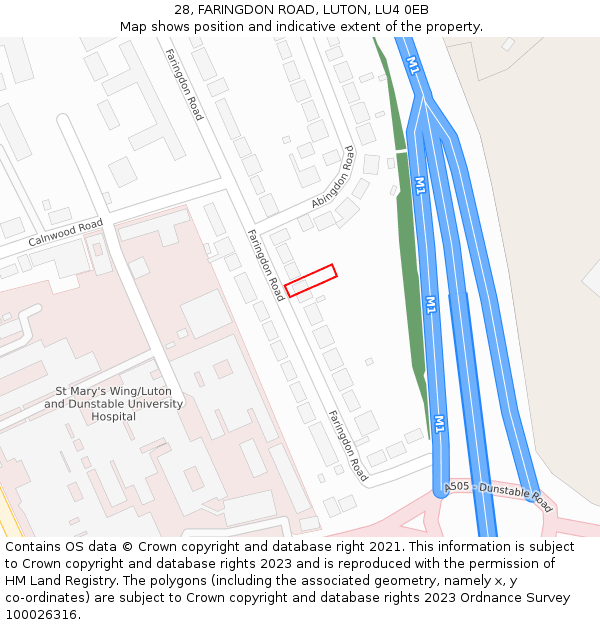 28, FARINGDON ROAD, LUTON, LU4 0EB: Location map and indicative extent of plot