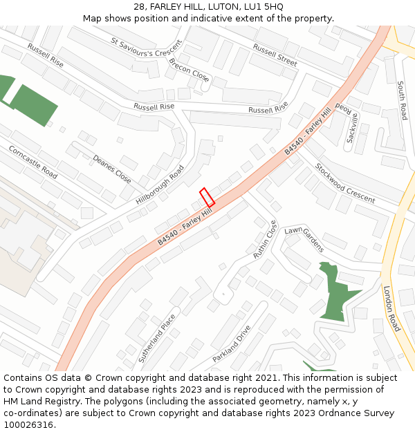 28, FARLEY HILL, LUTON, LU1 5HQ: Location map and indicative extent of plot