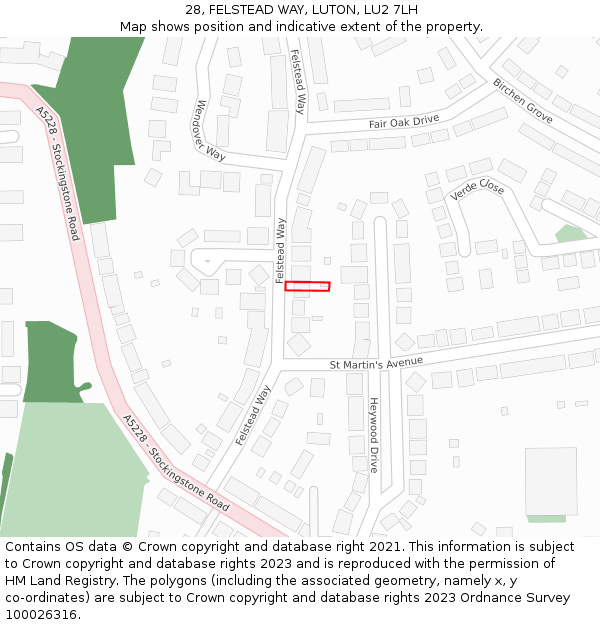 28, FELSTEAD WAY, LUTON, LU2 7LH: Location map and indicative extent of plot