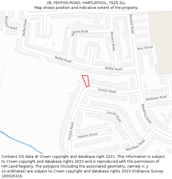 28, FENTON ROAD, HARTLEPOOL, TS25 2LL: Location map and indicative extent of plot