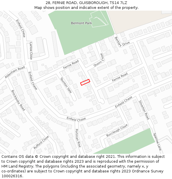28, FERNIE ROAD, GUISBOROUGH, TS14 7LZ: Location map and indicative extent of plot