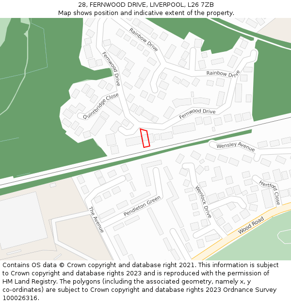 28, FERNWOOD DRIVE, LIVERPOOL, L26 7ZB: Location map and indicative extent of plot