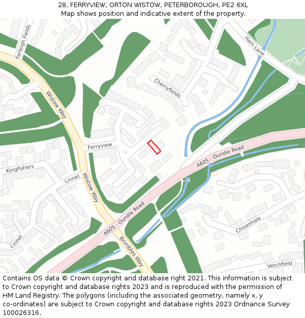 28, FERRYVIEW, ORTON WISTOW, PETERBOROUGH, PE2 6XL: Location map and indicative extent of plot