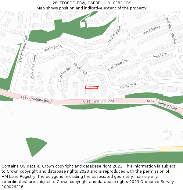 28, FFORDD ERW, CAERPHILLY, CF83 1RY: Location map and indicative extent of plot