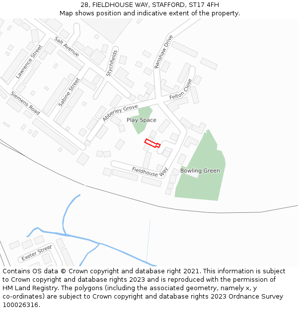 28, FIELDHOUSE WAY, STAFFORD, ST17 4FH: Location map and indicative extent of plot