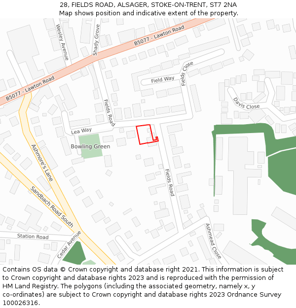 28, FIELDS ROAD, ALSAGER, STOKE-ON-TRENT, ST7 2NA: Location map and indicative extent of plot
