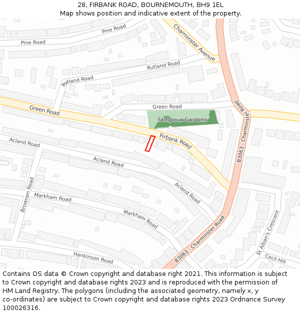 28, FIRBANK ROAD, BOURNEMOUTH, BH9 1EL: Location map and indicative extent of plot
