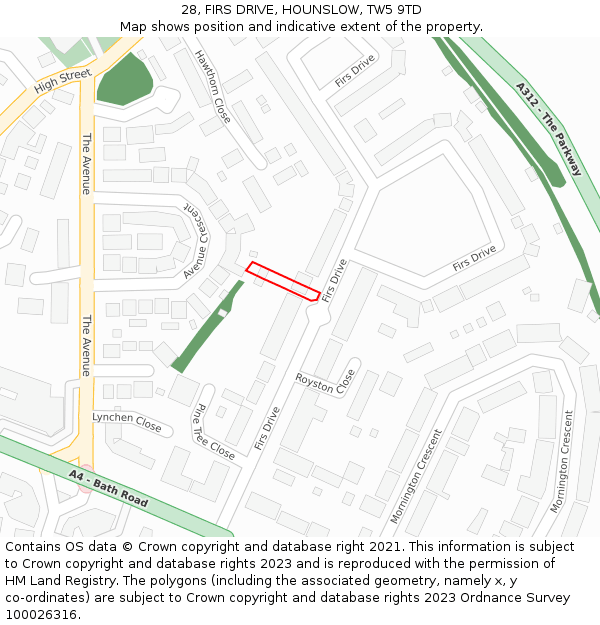 28, FIRS DRIVE, HOUNSLOW, TW5 9TD: Location map and indicative extent of plot