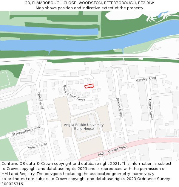 28, FLAMBOROUGH CLOSE, WOODSTON, PETERBOROUGH, PE2 9LW: Location map and indicative extent of plot