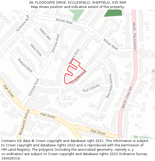 28, FLOODGATE DRIVE, ECCLESFIELD, SHEFFIELD, S35 9WX: Location map and indicative extent of plot