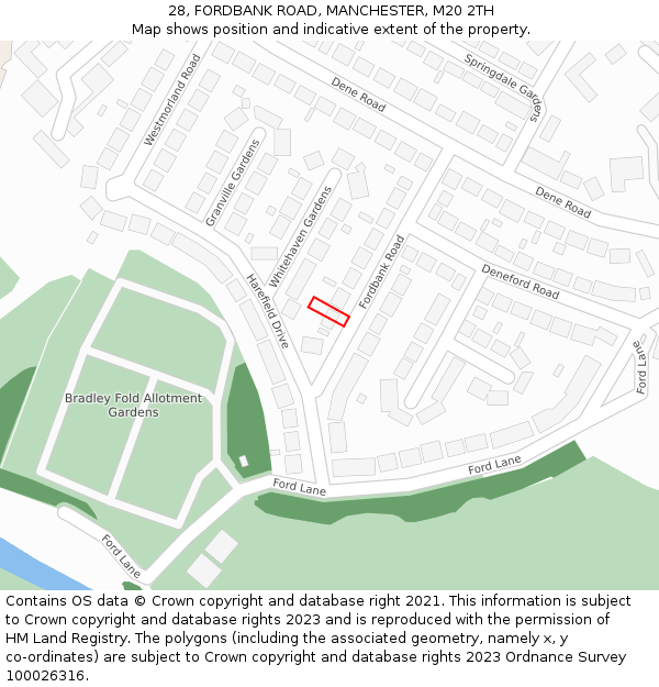 28, FORDBANK ROAD, MANCHESTER, M20 2TH: Location map and indicative extent of plot