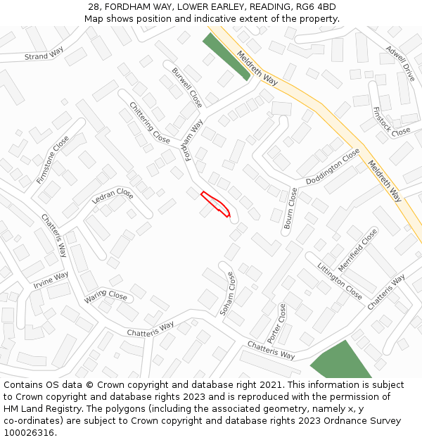 28, FORDHAM WAY, LOWER EARLEY, READING, RG6 4BD: Location map and indicative extent of plot