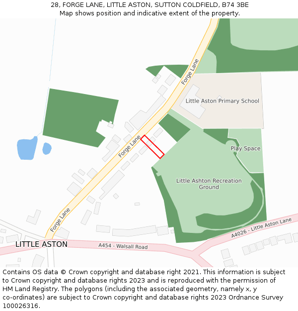 28, FORGE LANE, LITTLE ASTON, SUTTON COLDFIELD, B74 3BE: Location map and indicative extent of plot