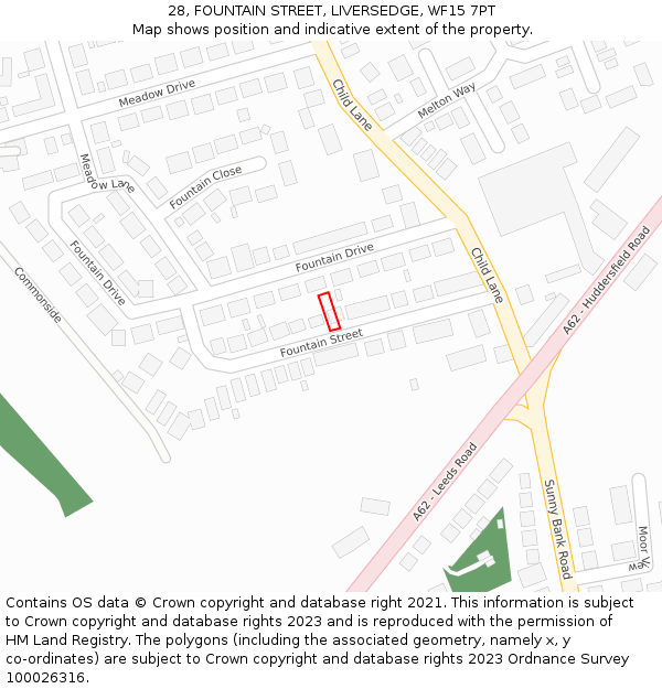 28, FOUNTAIN STREET, LIVERSEDGE, WF15 7PT: Location map and indicative extent of plot