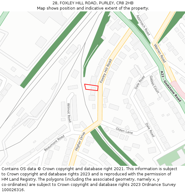 28, FOXLEY HILL ROAD, PURLEY, CR8 2HB: Location map and indicative extent of plot