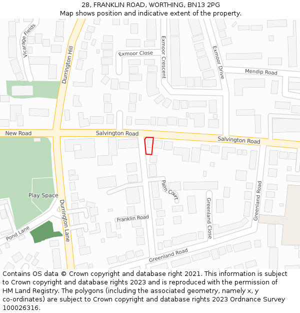 28, FRANKLIN ROAD, WORTHING, BN13 2PG: Location map and indicative extent of plot
