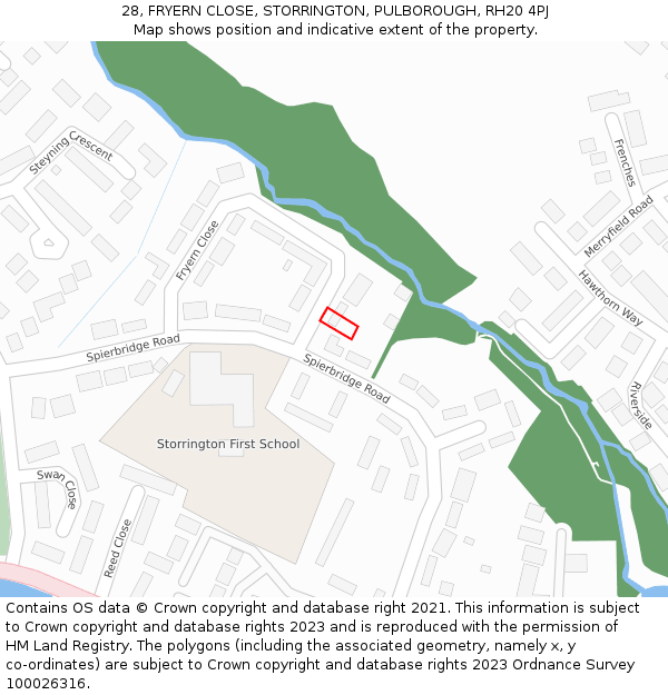 28, FRYERN CLOSE, STORRINGTON, PULBOROUGH, RH20 4PJ: Location map and indicative extent of plot
