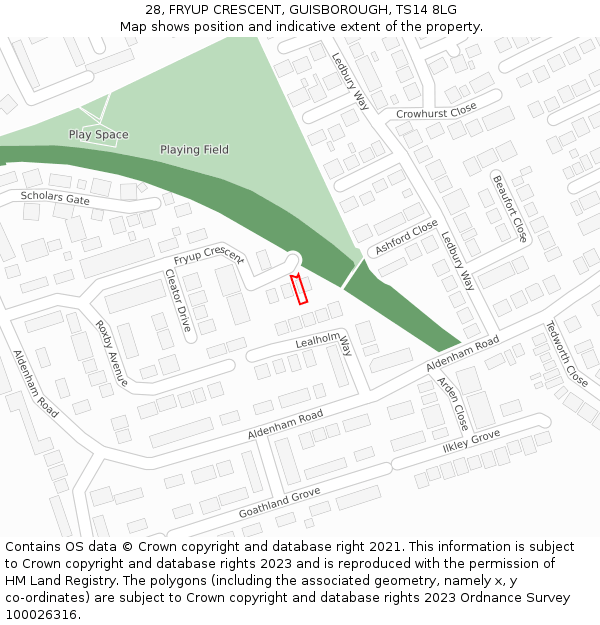 28, FRYUP CRESCENT, GUISBOROUGH, TS14 8LG: Location map and indicative extent of plot