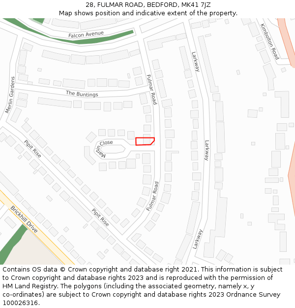 28, FULMAR ROAD, BEDFORD, MK41 7JZ: Location map and indicative extent of plot