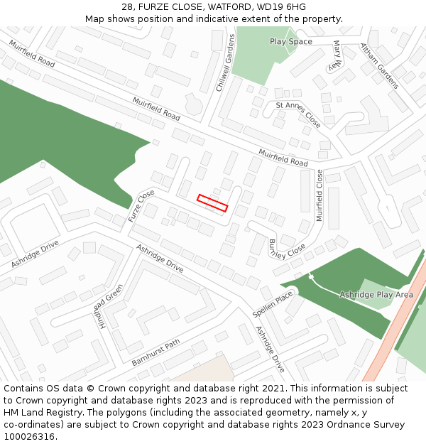 28, FURZE CLOSE, WATFORD, WD19 6HG: Location map and indicative extent of plot