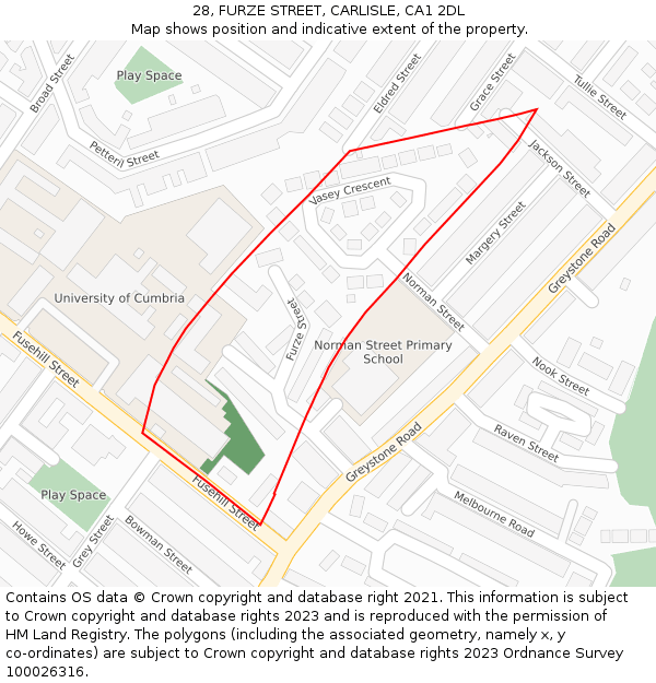 28, FURZE STREET, CARLISLE, CA1 2DL: Location map and indicative extent of plot