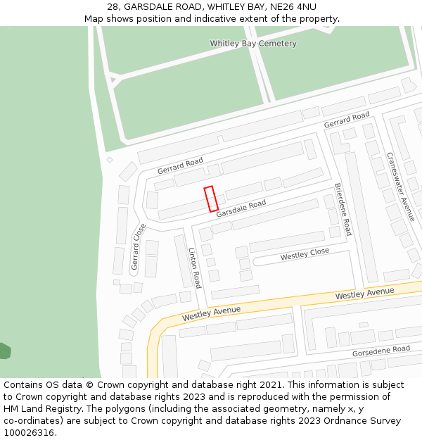 28, GARSDALE ROAD, WHITLEY BAY, NE26 4NU: Location map and indicative extent of plot