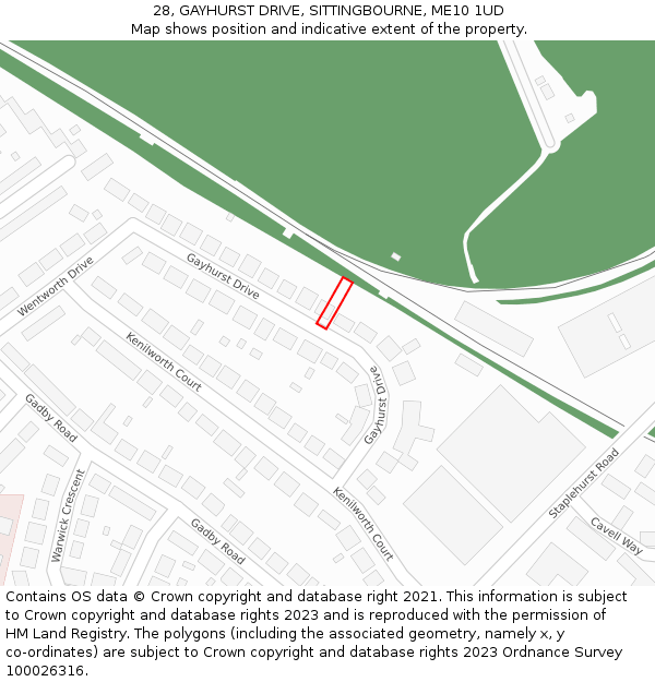28, GAYHURST DRIVE, SITTINGBOURNE, ME10 1UD: Location map and indicative extent of plot